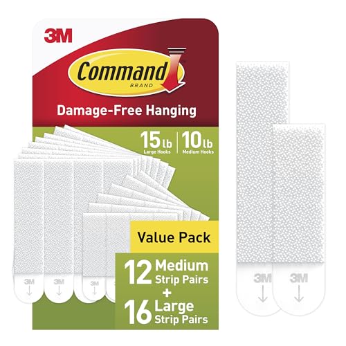 Triplenet Pricing 15 lb & 10 lb Large and Medium Picture Hanging Strips 28 Assorted Pairs (56 Strips), Damage Free Hanging Picture Hangers, Great for Home Decor, White Adhesive PH20928NA