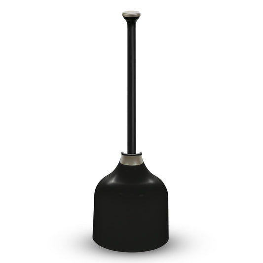 Korky Black Toilet Plunger and Holder – Heavy Duty Compact Design – Fast Clog Removal – Easy to Clean - Made in USA