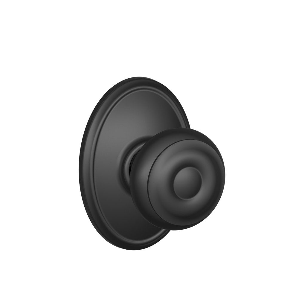 Schlage F10 GEO 622 COH Georgian Door Knob with Cohen Trim, Hall & Closet Passage Lock, Matte Black