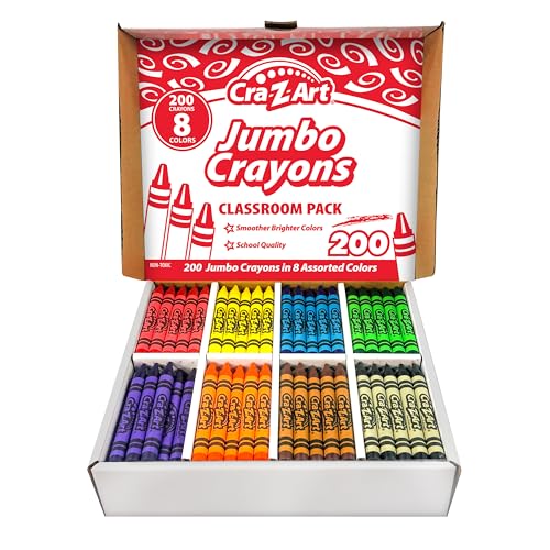 Cra-Z-Art Jumbo Crayon Bulk Class Pack 200ct 8 Assorted Colors, 25 Jumbo Crayons in Each Color, Back To School Supply List Essential, Bulk Pack for School Supply Rooms and In Class For Teachers