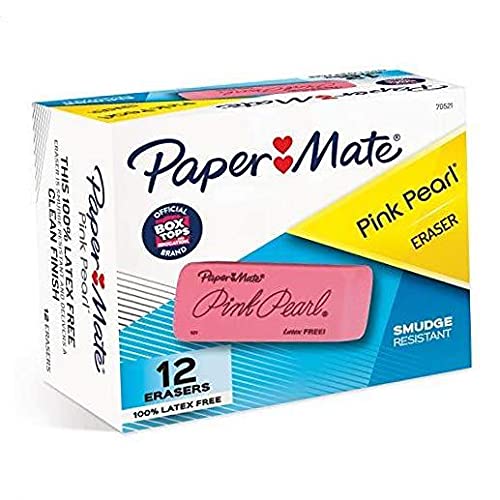 Paper Mate 70521 Pink Pearl Eraser, Large, 12/Box