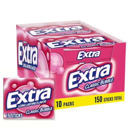 Extra Classic Bubble Gum Sugarfree 15-Count Pack, 10 Packs