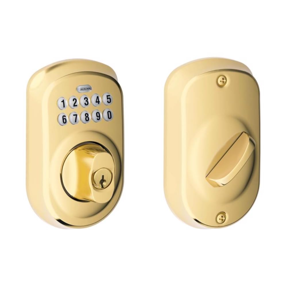 Schlage BE365-PLY Keypad Deadbolt, Bright Brass