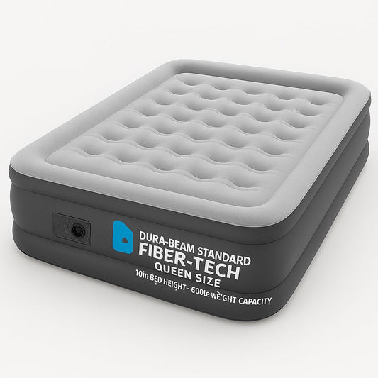 INTEX 64149ED Dura-Beam Standard Pillow Rest Air Mattress: Fiber-Tech – Queen Size – Built-in Electric Pump – 10in Bed Height – 600lb Weight Capacity