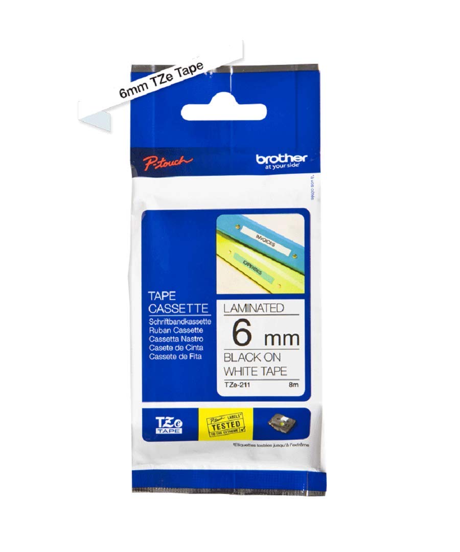 Brother TZe-211 P-Touch Laminated Tape 2-Pack, 6mm