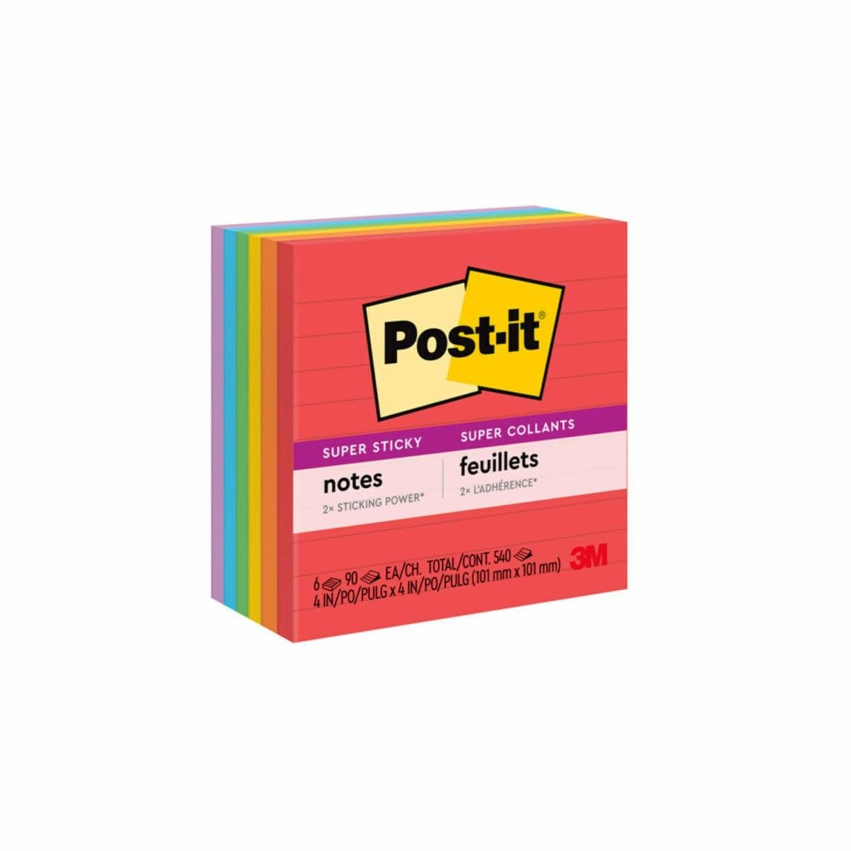 NotesStick Super Sticky Lined Notes 4x4in 6-Pack (675-6SSAN)