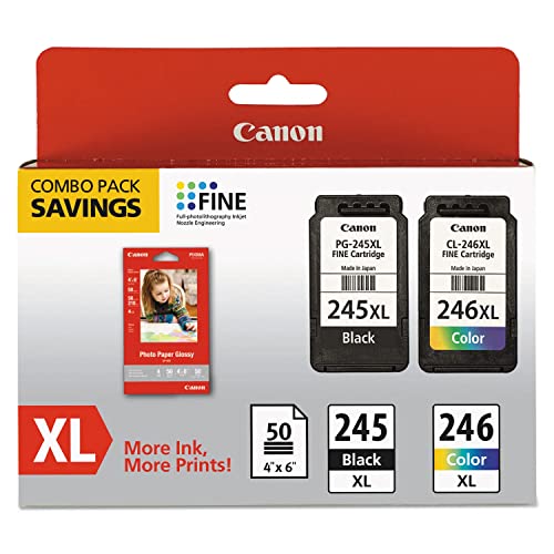 Canon PG-245 XL / CL-246 XL Genuine Ink Value Pack (2 Cartridges) with 50-Sheet Photo Paper, Compatible with iP2820, MG2420/2924/2920/3020/2522/2525, MX492, TS3120/302/302a/202/202a/4520/3320