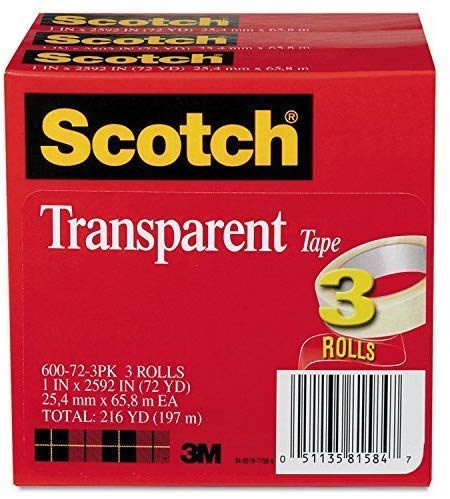 3M Scotch Transparent Tape 600 1" x 2592" 3PK