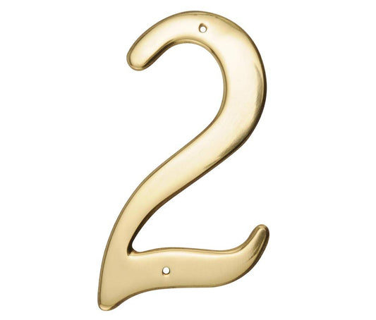 Hillman 847044 4-Inch Nail-On Traditional Solid Brass House Number 2