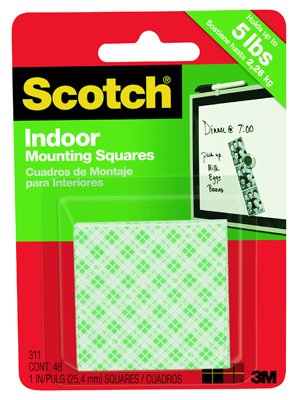 3M Scotch 311DC Mounting Squares Tape 1x1 in 48 Pack
