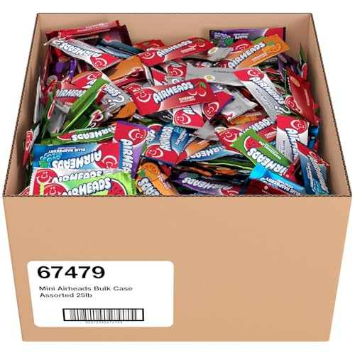 Airheads Mini Candy Bars, Taffy Variety Pack, Individually Wrapped Bulk Candy, Six Assorted Fruit Flavors Artificially Flavored, 25 Pound Box