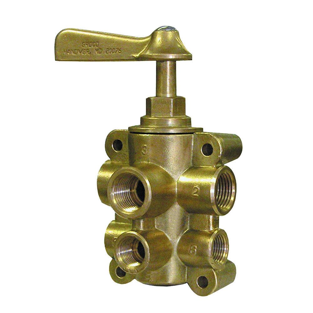 GROCO 6-Port NPT Bronze Fuel Valve 1/2" Main 3/8" Return