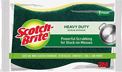 3M Scotch-Brite 420 Cellulose/Synthetic Fiber Heavy Duty Scrub Sponge, 4-1/2" Length x 2-89/128" Width x 19/32" Thick, Green/Yellow