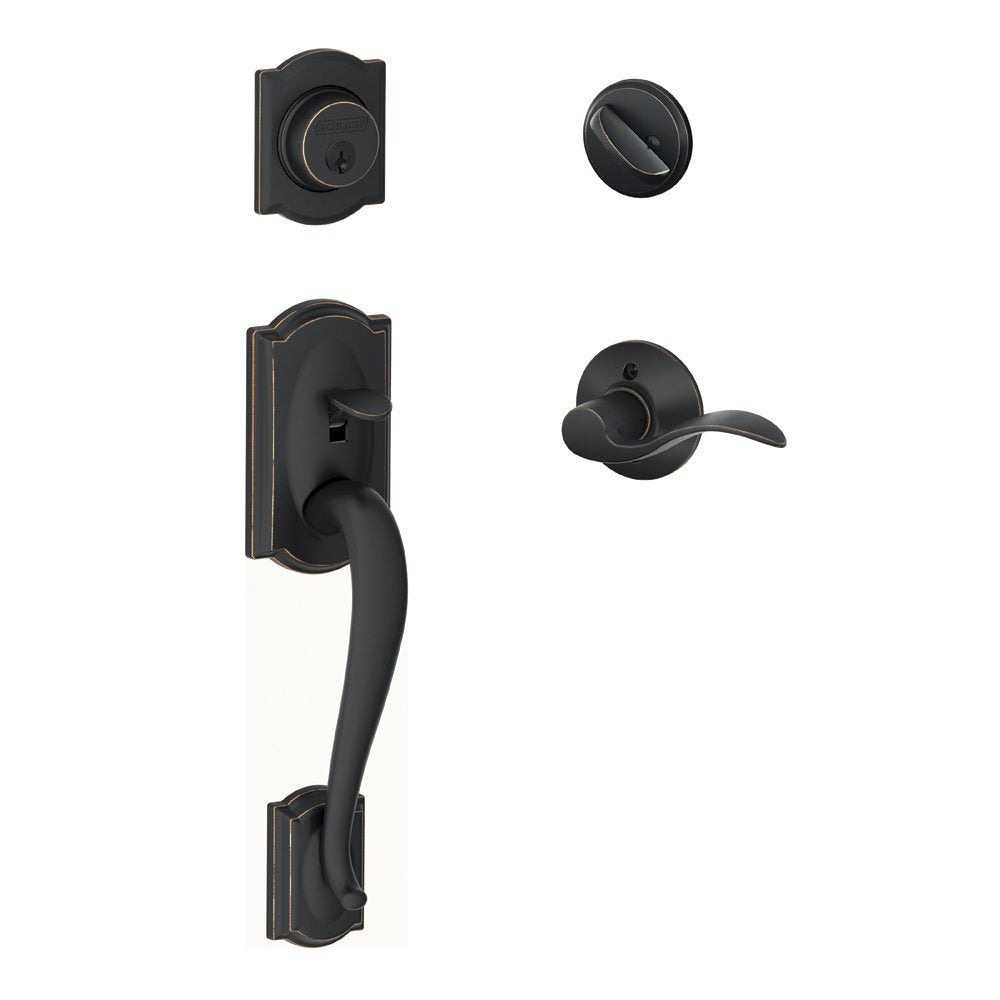 Schlage Camelot F60CAM716ACCLH Handleset, Left Hand, Aged Bronze
