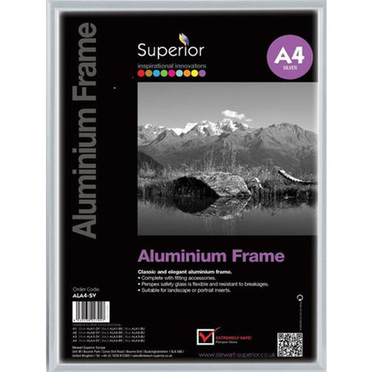 SECO A4 Brushed Aluminium Picture Frame with Perspex Safety Glass - Silver