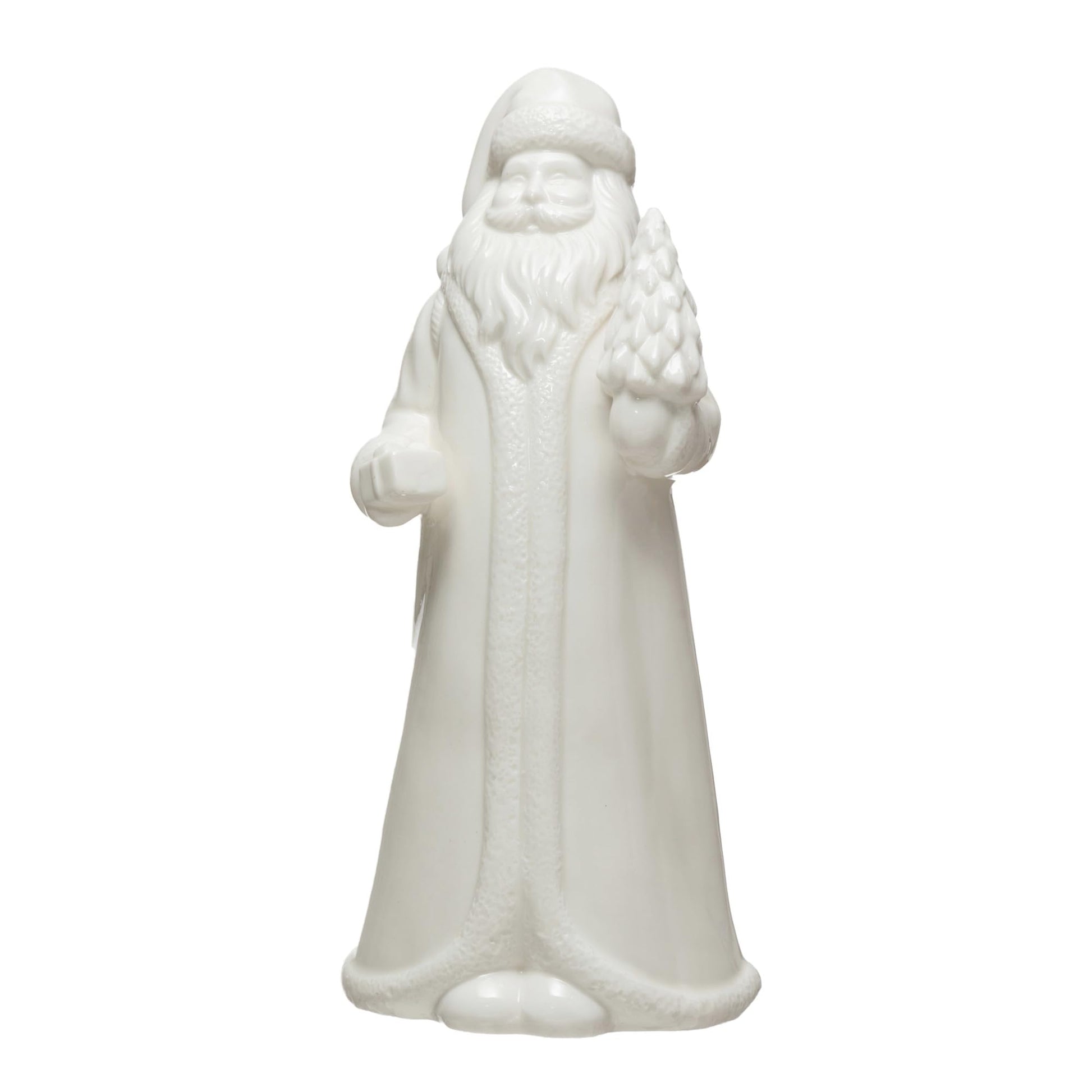 Creative Co-Op 4-1/2"L x 4-1/4"W x 10" H Stoneware Santa, White