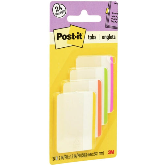 Post-it Tabs, 2 in, Assorted Bright Colors, 6 Tabs/Color, 4 Colors, 24 Tabs/Pack (686F-1BB)