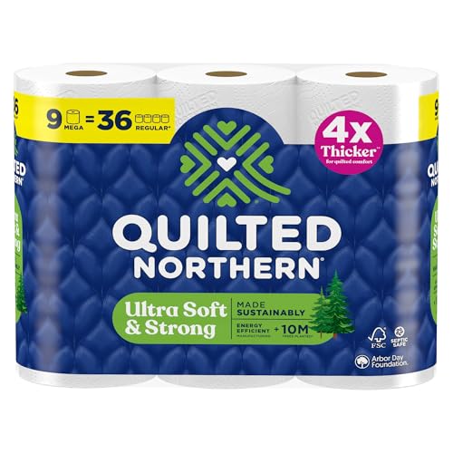 Quilted Northern Ultra Soft & Strong Toilet Paper, 9 Mega Rolls = 36 Regular Rolls, 5X Stronger*, Premium Soft Toilet Tissue