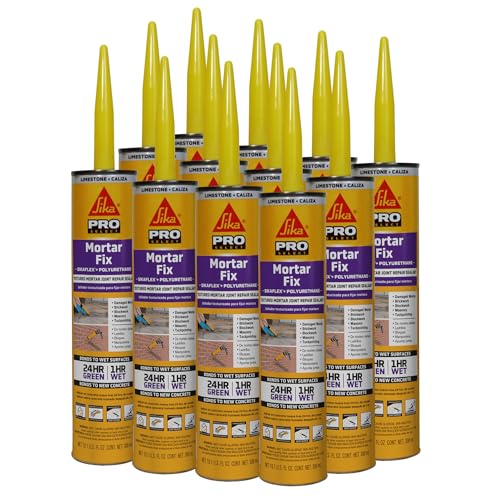 SIKA Sikaflex Mortar Fix - Limestone Polyurethane Sealant for Repairing Joints & Gaps in Mortar - 10.1 fl. oz - Flexible, Paintable, Textured for Seamless Blending (Pack of 12)