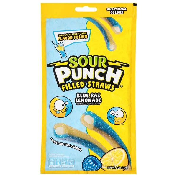 Sour Punch Blue Raz Lemon Filled Straws 5oz 12-Pack