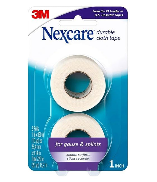 Nexcare Durable Cloth Tape, Woven Tape, Securely Holds Bulky Wound Dressing - 1 In x 10 Yds, 2 Rolls of Tape