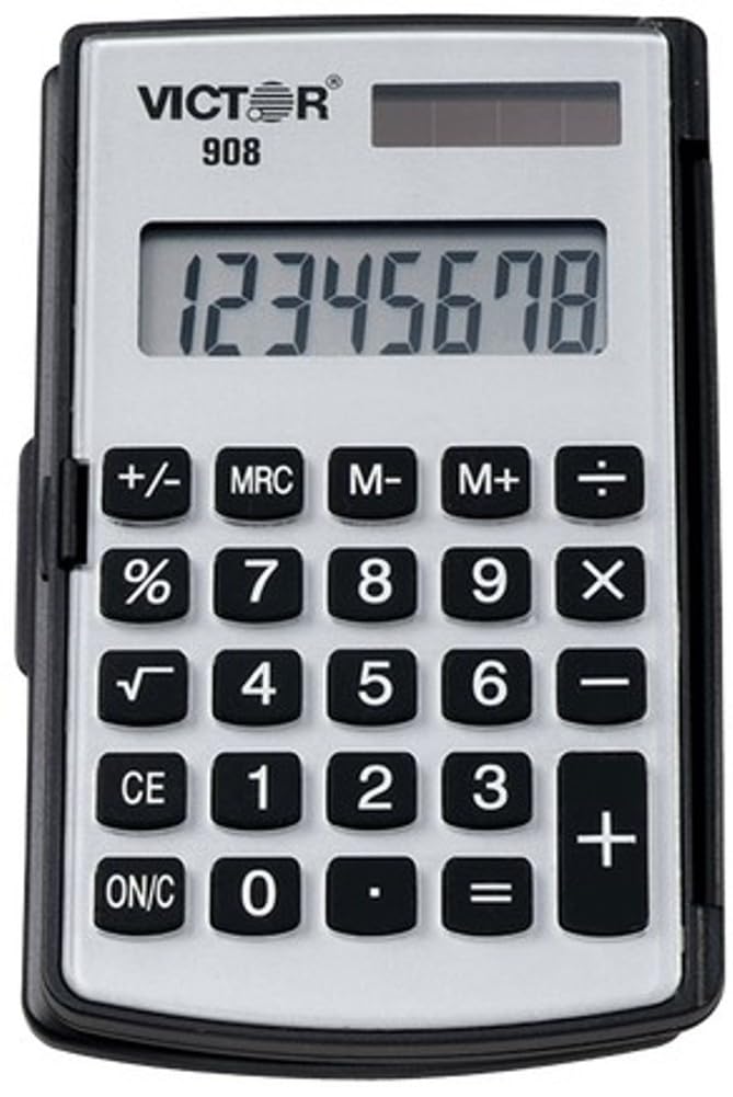 Victor 908 Standard Function Calculator, Black, 2.9" x 4.4" x 0.4"