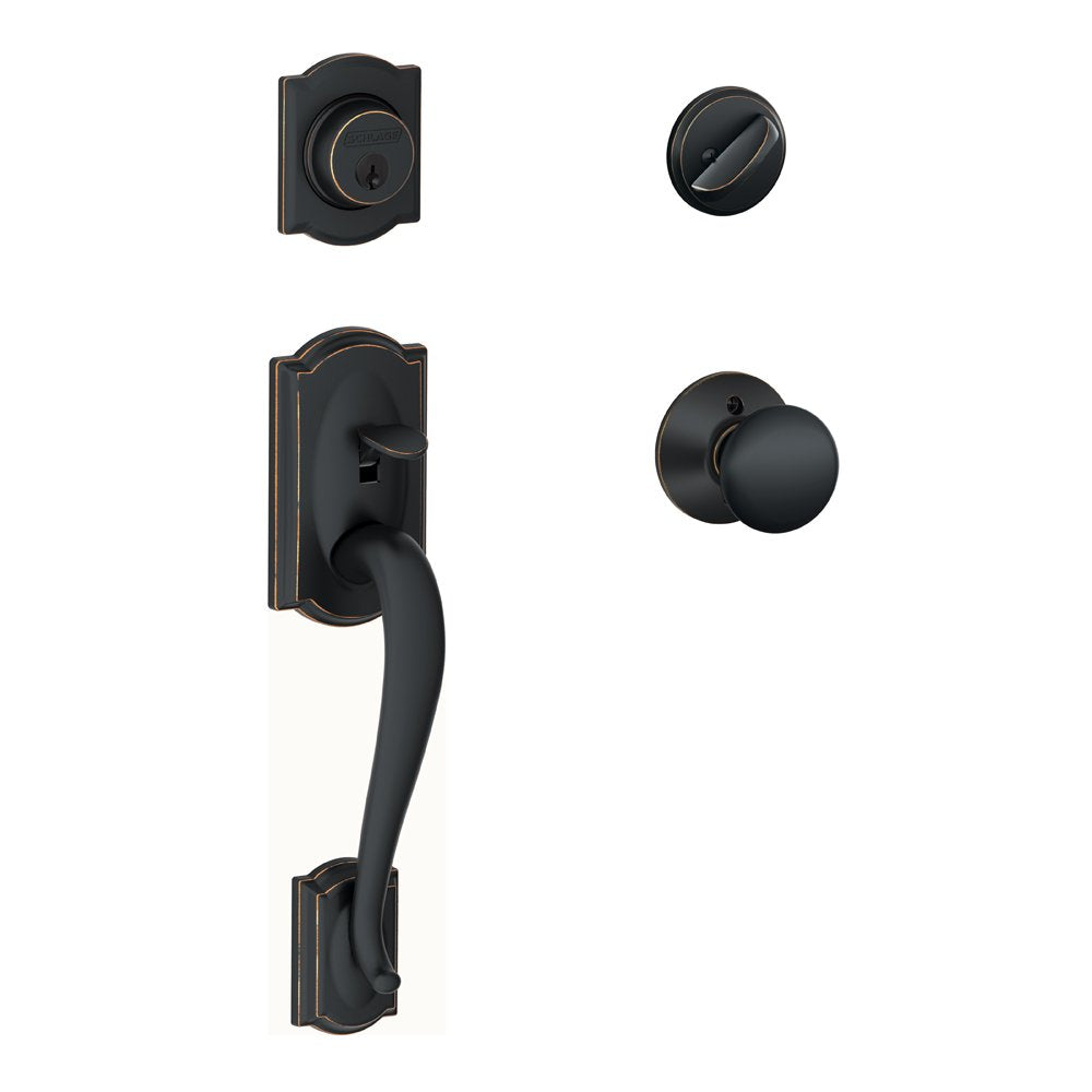 Schlage F60CAM716PLY F60 Camelot Active Door Handleset with Plymouth Interior, Aged Bronze
