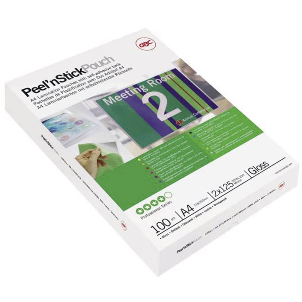 GBC A4 2x125 Micron Peel n' Stick Gloss Laminating Pouches, Pack of 100, 3747243