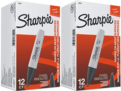 Sharpie 38201 Black Chisel Tip Markers, 24-Pack