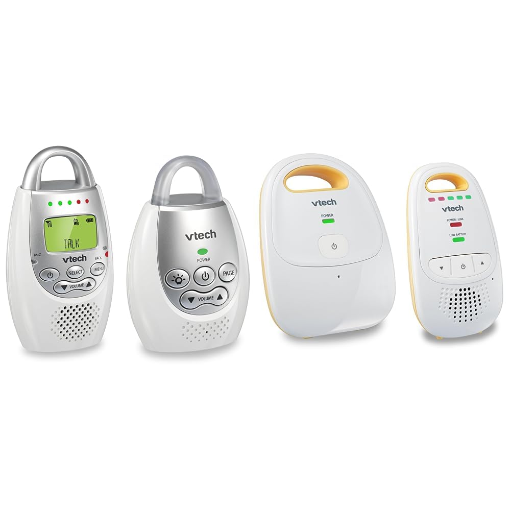 VTech Communications DM221 Audio Baby Monitor with up to 1,000 ft of Range, Vibrating Sound-Alert, Talk Back Intercom & Night Light Loop, White/Silver