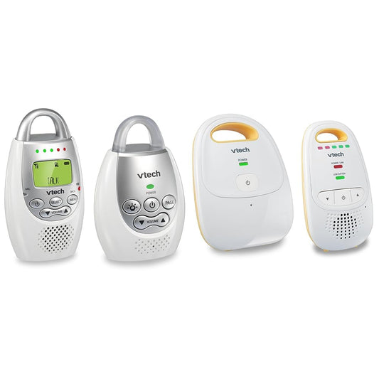 VTech Communications DM221 Audio Baby Monitor with up to 1,000 ft of Range, Vibrating Sound-Alert, Talk Back Intercom & Night Light Loop, White/Silver