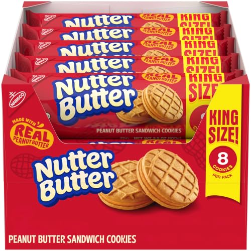 NUTTER BUTTER Peanut Butter Sandwich Cookies, King Size, 10-3.5 oz Snack Packs