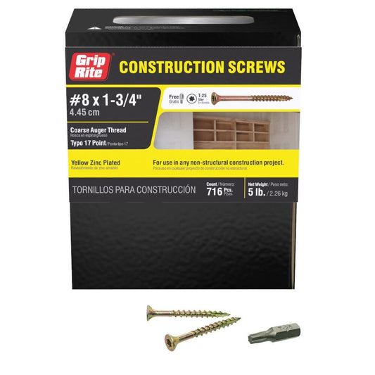 Grip-Rite Gold Construction Wood Screw #8 x 1-3/4" 5lb