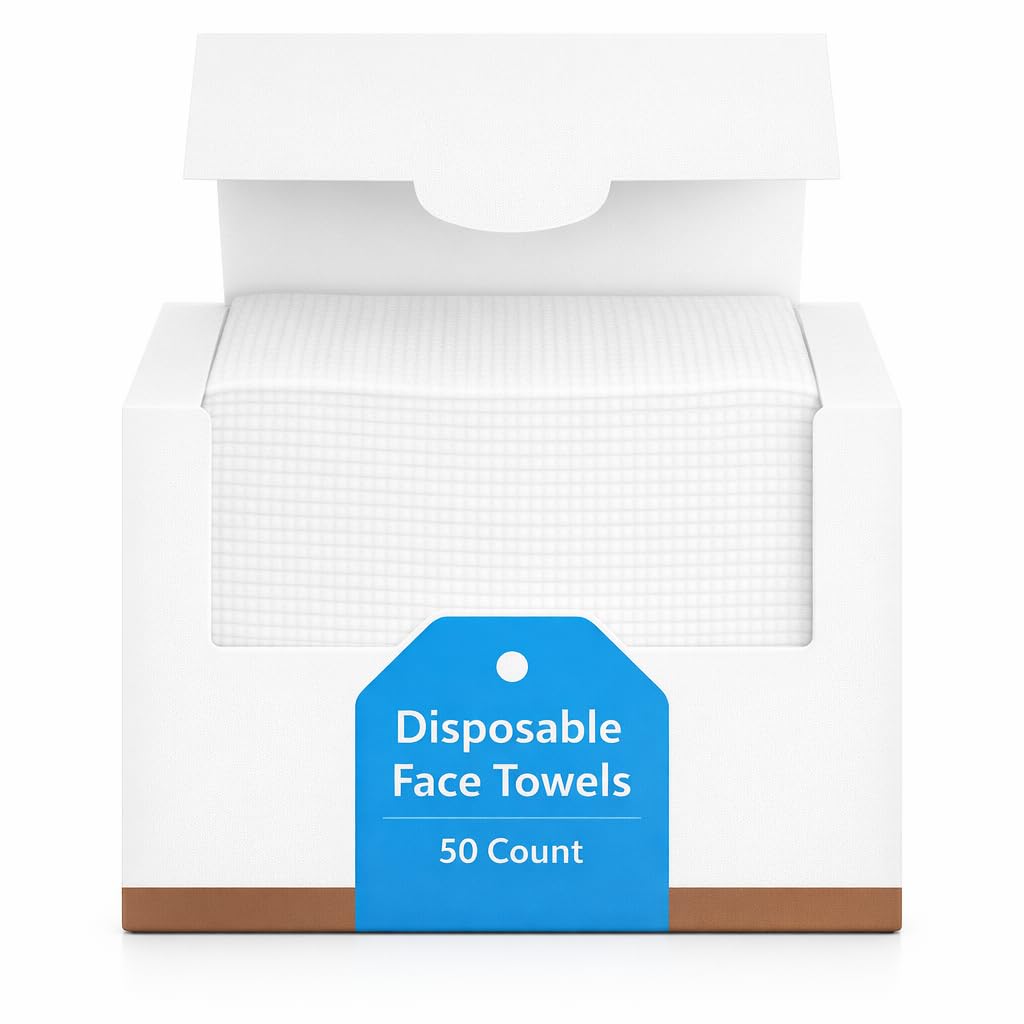 taktick Disposable Face Towels, 50 Count Ultra Soft Facial Towels for Gentle Cleansing, Face Cloths for Washing Face, Ideal Face Towels for All Skin Types, Perfect for Home and Travel, White