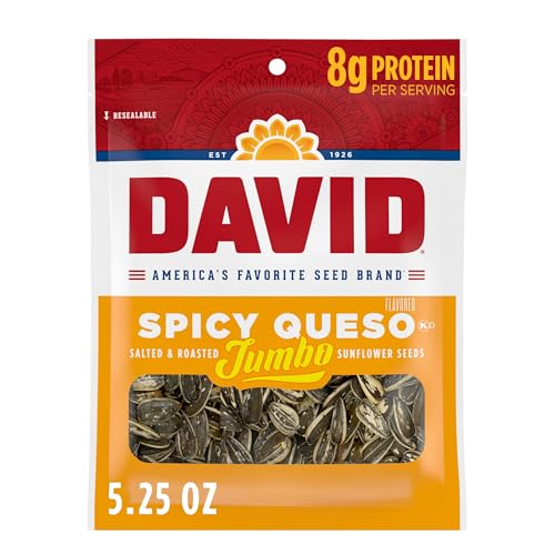 DAVID Roasted and Salted Spicy Queso Jumbo Sunflower Seeds, Keto Friendly, 5.25 oz, 12 Pack