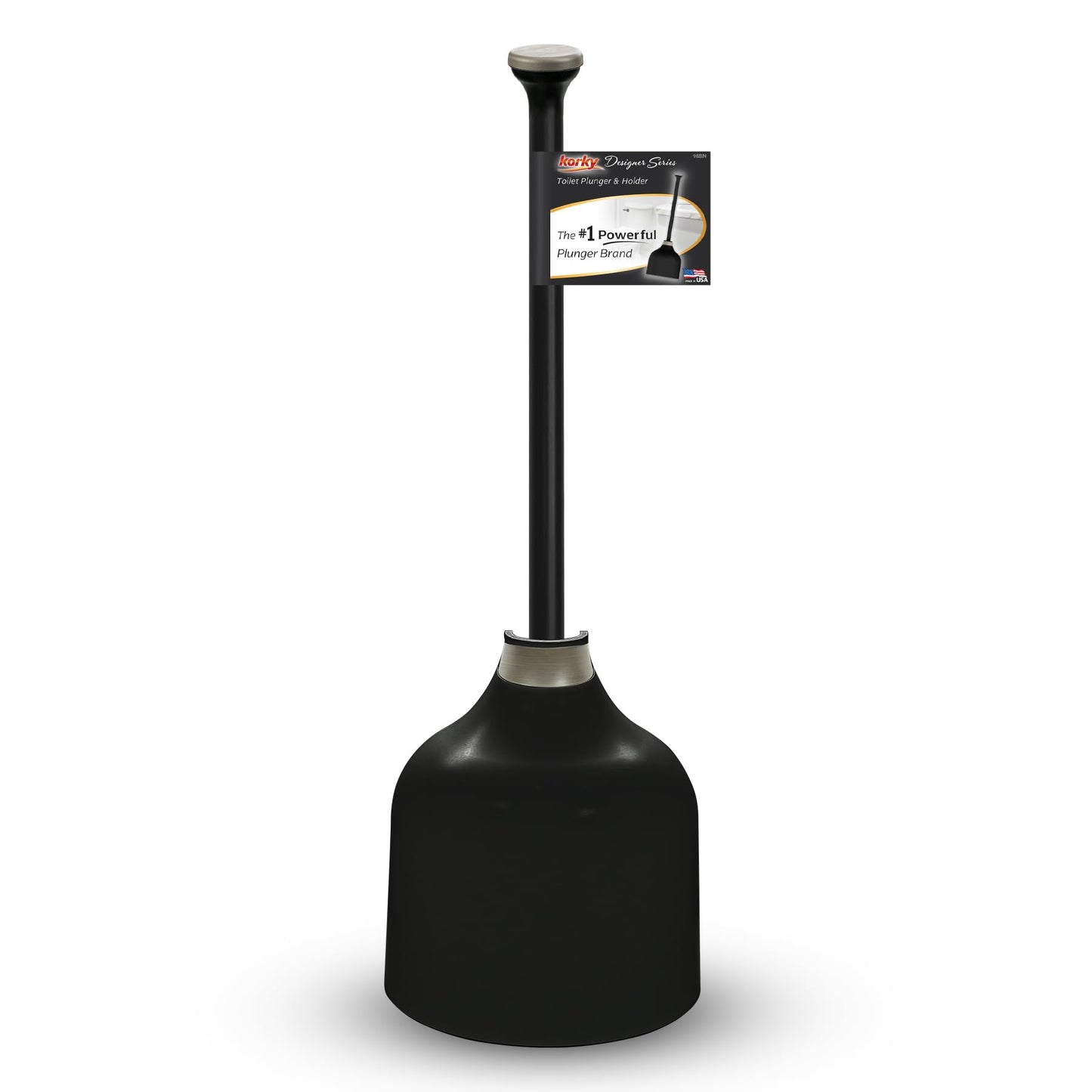 Korky Black Toilet Plunger with Holder