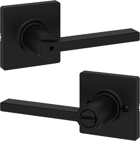 Kwikset Casey Interior Privacy Door Handle with Lock, Door Lever for Bathroom and Bedroom, Matte Black Reversible Keyless Turn Lock, with Microban Protection (Pack of 6)