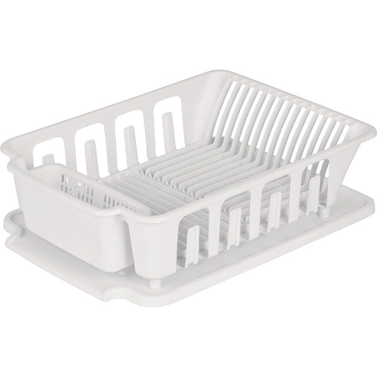 Triplenet Pricing 2-Piece Large Sink Set Dish Rack Drainer, White (18 L x 13 3/4" W x 5 1/2" H), 3/4" L x 3/4" W x 06278006