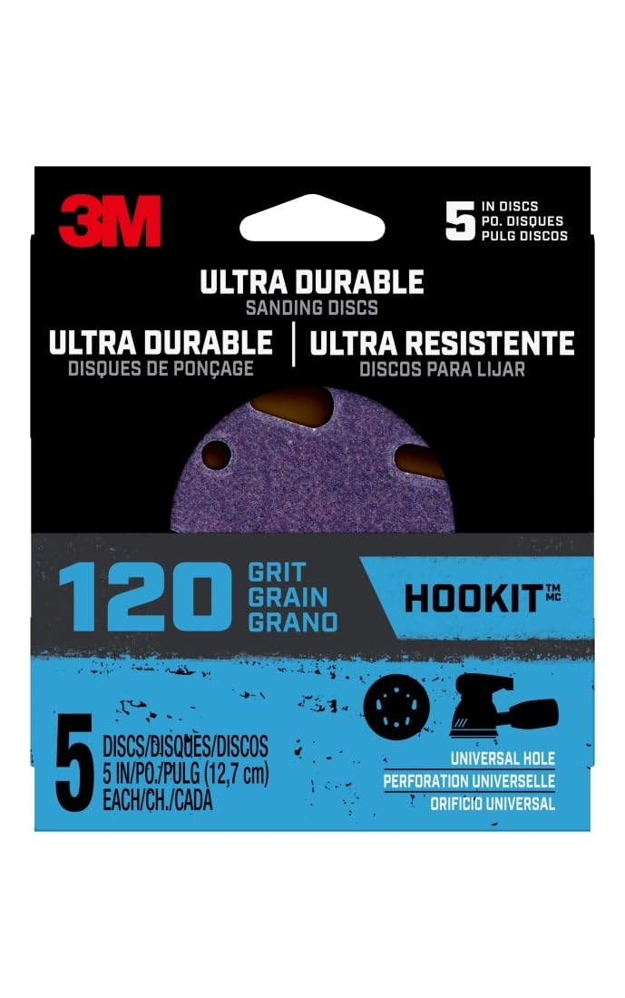 3M Ultra Durable 5 in Sanding Discs 120-Grit, 5-Pack