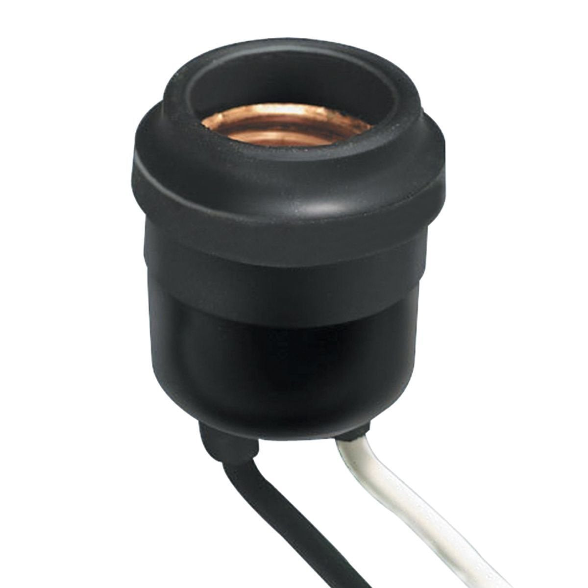 Leviton 55 Weatherproof Lampholder, Single Circuit, 660W-250V; With Two 6 Inch Leads, One Black And One White, 14AWG 60C 600V, Free Ends Stripped 3/4 Inch.