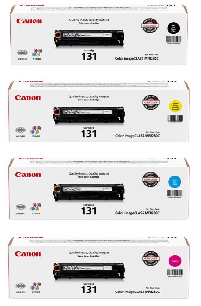 Canon 131 Toner Cartridge Bundle for imageCLASS MF8280Cw and MF628CW Printer, 1500 Sheets, Black / Cyan / Magenta / Yellow