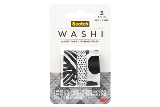 3M Scotch Washi Tape C1017-3 3 Rolls Assorted Sizes