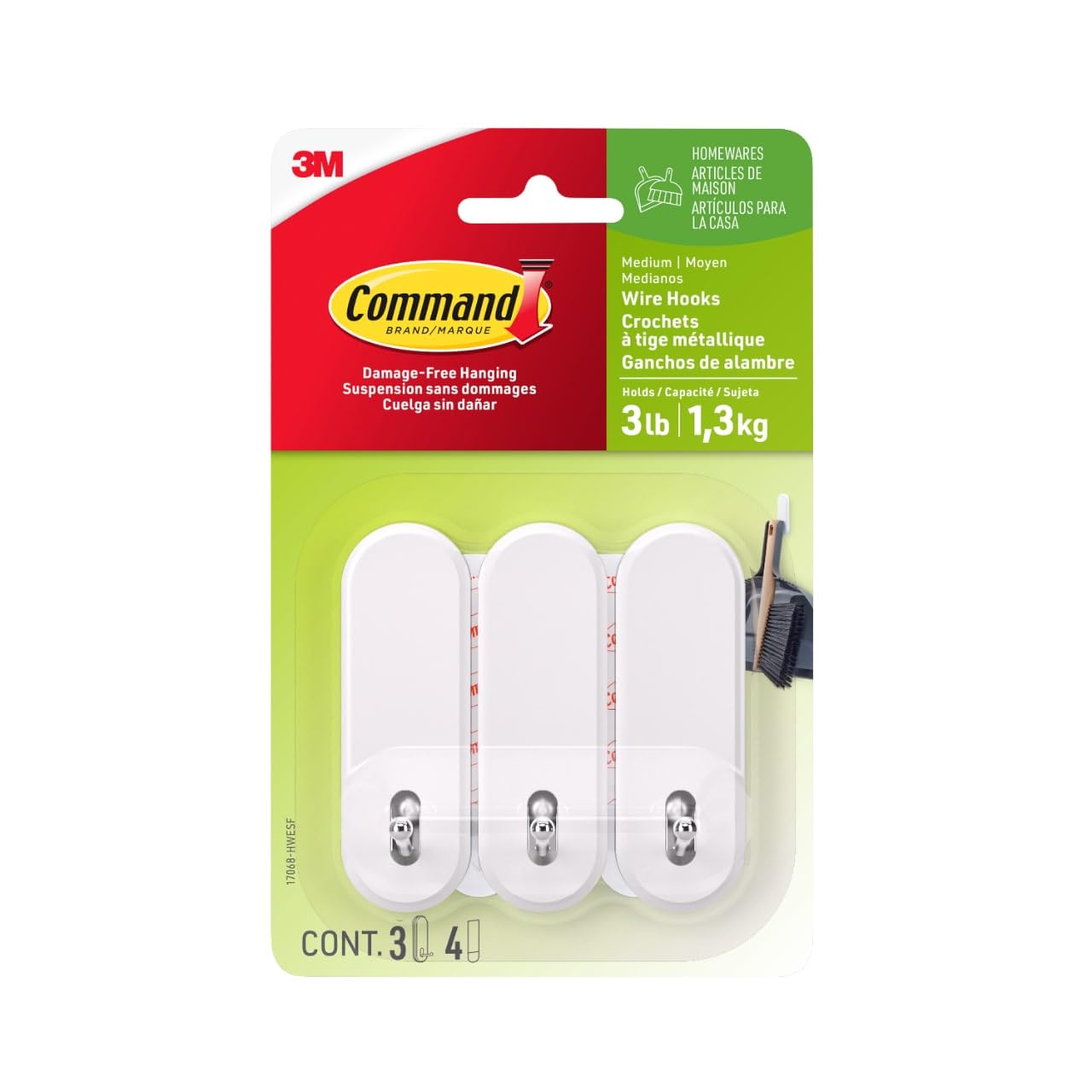 3M Command Medium Wire Hooks 3-Pack White