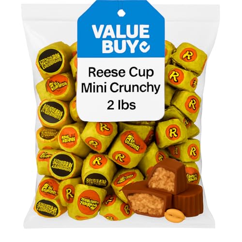 Crunchy Peanut Butter Miniature Cups - Individually Wrapped Milk Chocolate Candy Rees Mini Crunchy Cups Bulk - 2 Pounds 85380