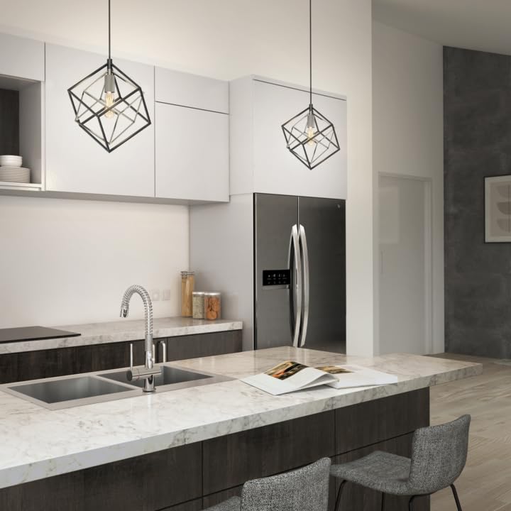 artika Imperium 25W 1-Light Modern Mid-Century Pendant Light Fixture, Black and Gold Finish - Geometric Kitchen Island Light, Made of Steel, Bulb Not Included