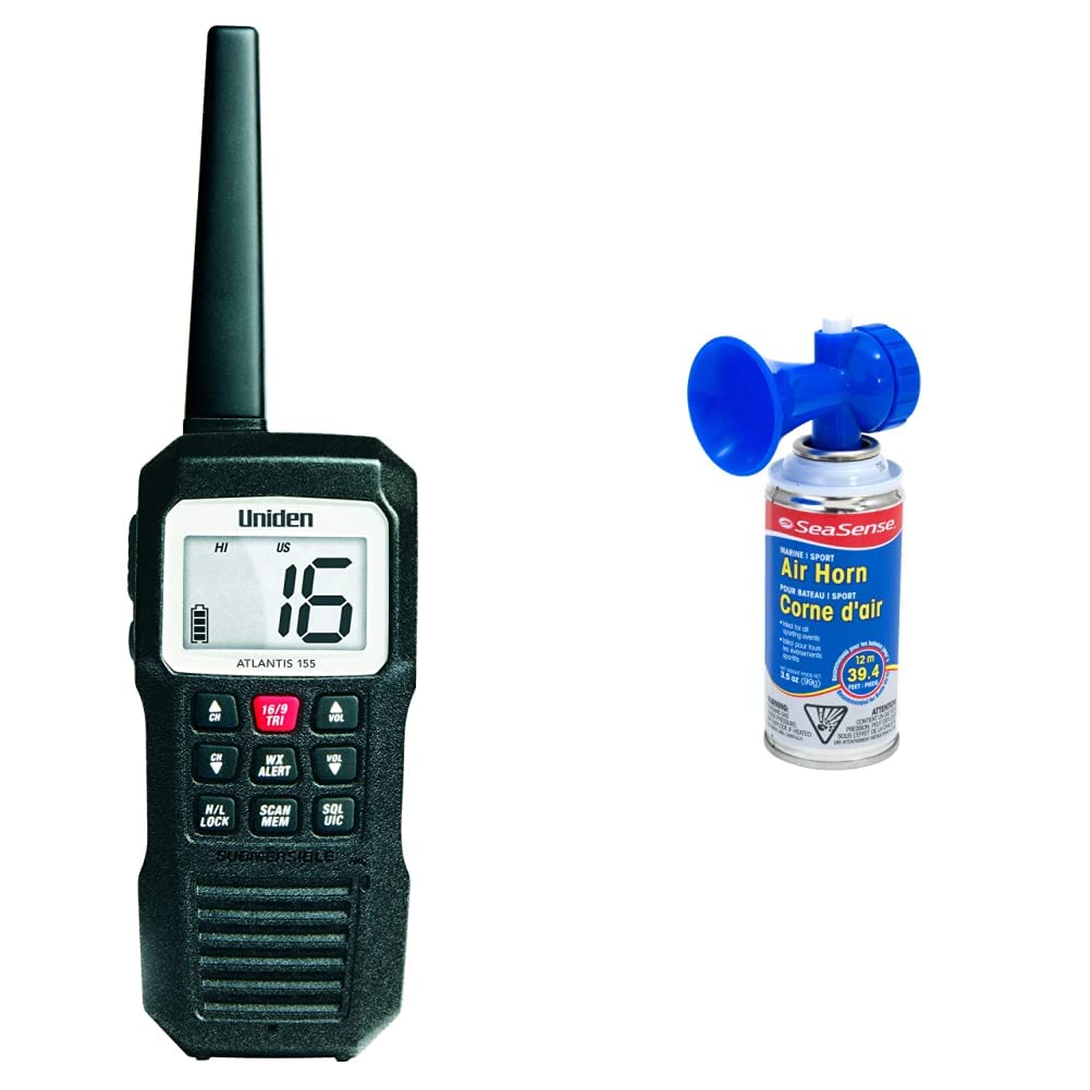 Uniden Atlantis 155 Handheld Two-Way VHF Marine Radio, Floating IPX8 Submersible Waterproof, Dual-Color Screen, All USA/International/Canadian Marine Channels, NOAA Weather Alert, 10 Hour Battery