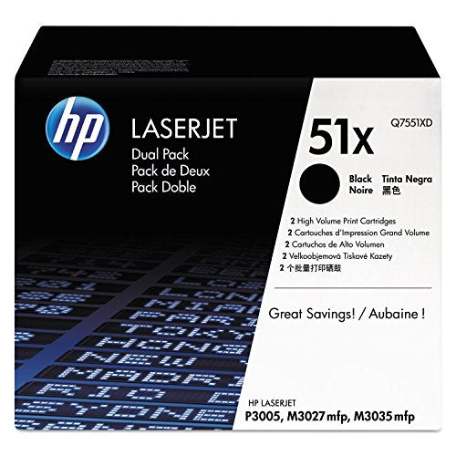 HP 51X Q7551XD Black Toner, 2-Pack, 26,000 Pages