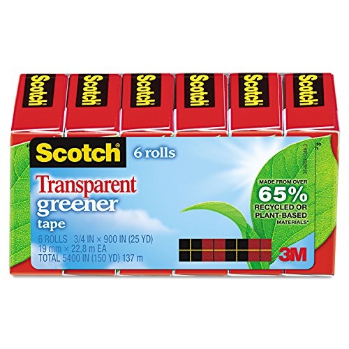 SCOTCH 6126P Transparent Greener Tape, 3/4" x 900", 1" Core, 6/Pack