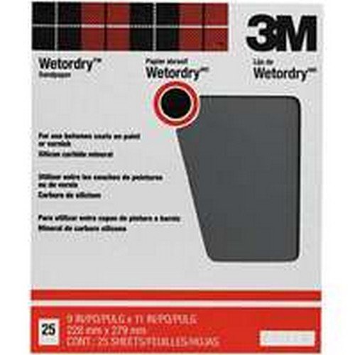 3M COMPANY 88600 180 Grit, Wet or Dry Silicon Carbide Sandpaper (25 Count), 9" x 11"