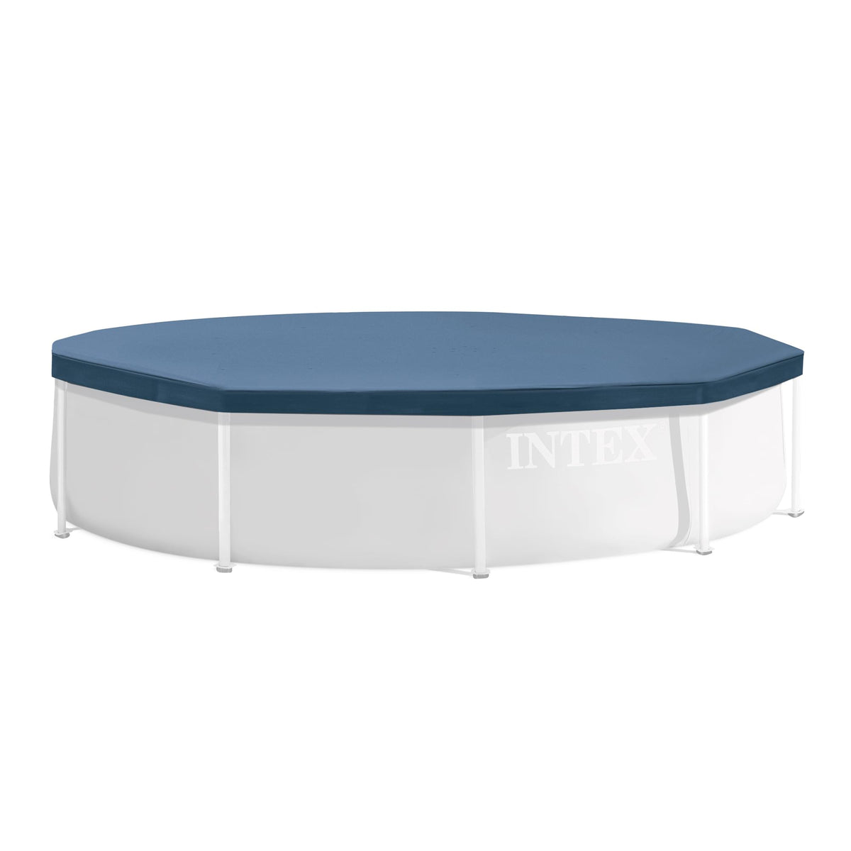 INTEX 28032E Pool Cover: for 15ft Round Metal Frame Pools – Includes Rope Tie – Drain Holes – 10in Overhang – Snug Fit